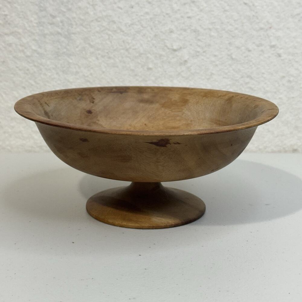 VTG Oregon Myrtlewood Handmade Pedestal Bowl Natural Patina Rich Wood Grain Art
